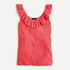NWT JCREW RUFFLE-NECK RIBBED TANK TOP PAPAYA XS